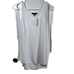 Banana Republic White Back Draped Cowl Neck Sleeveless Layered Hi- Low Top M